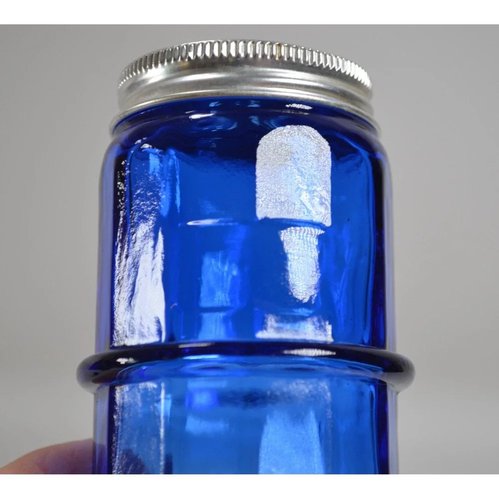 Vintage Cobalt Blue Hoosier Mission Style Ribbed Spice Shaker‎ Rack Jar